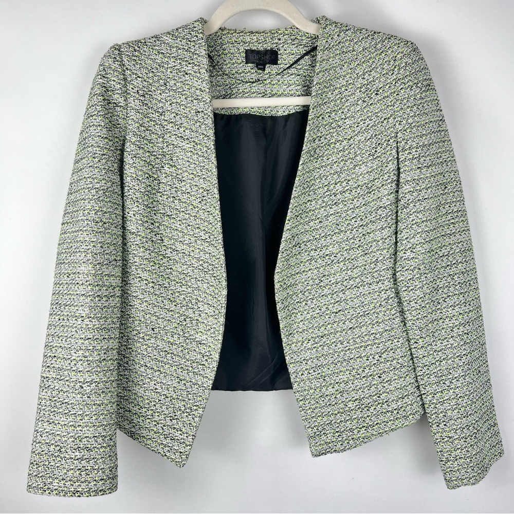TopShop Neon Green Black & White Tweed Blazer Size 4